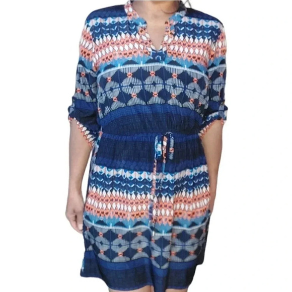 Bebop Orange White Blue Mini Dress Size Large - Picture 11 of 16